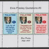 Palatine (Fantasy) Quotations by Elvis Presley #3 perf deluxe glossy sheetlet containing 3 values each with a famous quotation,unmounted mint