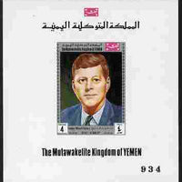 Yemen - Royalist 1969 Famous Men of History 4b John F Kennedy imperf individual deluxe sheetlet unmounted mint but minor wrinkles, as Mi 840