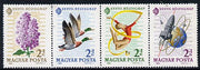 Hungary 1964 Stamp Day (Flower, Birds, Gymnastics & Rocket) se-tenant perf strip of 4, Mi 2053-56 unmounted mint