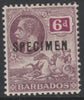 Barbados 1912 KG5 6d overprinted SPECIMEN, fine with gum and only about 400 produced, SG 177s