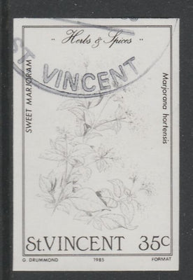 St Vincent 1985 Herbs & Spices 35c Sweet Marjoram imperf proof in black only, fine used with part St Vincent cancellation, produced for a promotion. Ex Format archives (as SG 869)
