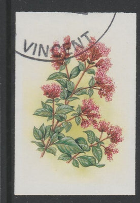 St Vincent 1985 Herbs & Spices 35c Sweet Marjoram imperf proof in 3 colours only (yellow, cyan & magenta), fine used with part St Vincent cancellation, produced for a promotion. Ex Format archives (as SG 869)