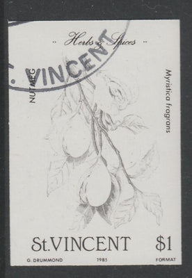 St Vincent 1985 Herbs & Spices $1 Nutmeg imperf proof in black only, fine used with part St Vincent cancellation, produced for a promotion. Ex Format archives (as SG 870)