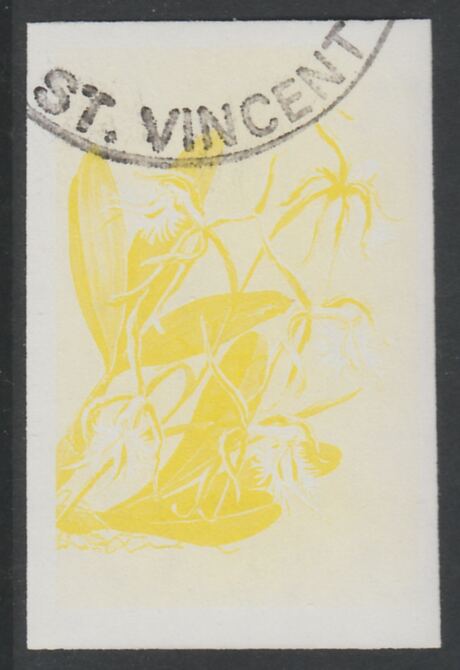 St Vincent 1985 Orchids 35c imperf proof in yellow only, fine used with part St Vincent cancellation, produced for a promotion. Ex Format International archives (as SG 850)