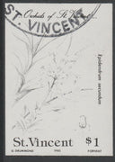 St Vincent 1985 Orchids $1 imperf proof in black only, fine used with part St Vincent cancellation, produced for a promotion. Ex Format International archives (as SG 852)