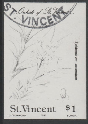 St Vincent 1985 Orchids $1 imperf proof in black only, fine used with part St Vincent cancellation, produced for a promotion. Ex Format International archives (as SG 852)