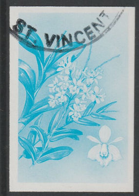 St Vincent 1985 Orchids $1 imperf proof in cyan only, fine used with part St Vincent cancellation, produced for a promotion. Ex Format International archives (as SG 852)