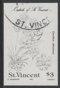 St Vincent 1985 Orchids $3 imperf proof in black only, fine used with part St Vincent cancellation, produced for a promotion. Ex Format International archives (as SG 853)