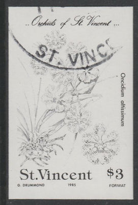 St Vincent 1985 Orchids $3 imperf proof in black only, fine used with part St Vincent cancellation, produced for a promotion. Ex Format International archives (as SG 853)