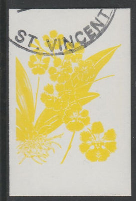 St Vincent 1985 Orchids $3 imperf proof in yellow only, fine used with part St Vincent cancellation, produced for a promotion. Ex Format International archives (as SG 853)