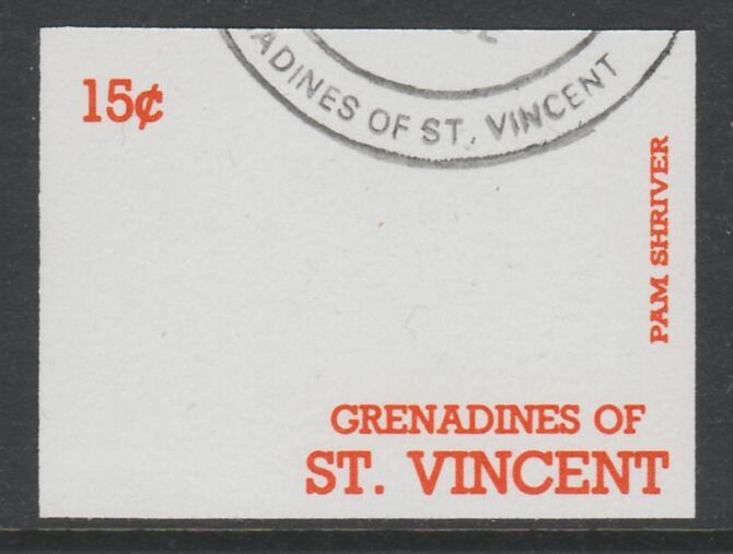 St Vincent - Grenadines 1988 International Tennis Players 15c Pam Shriver imperf proof in orange only, fine used with part St Vincent Grenadines cancellation, produced for a promotion. Ex Format archives (as SG 582)
