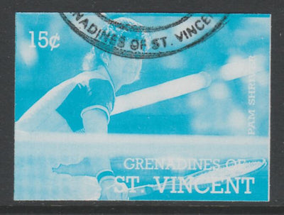 St Vincent - Grenadines 1988 International Tennis Players 15c Pam Shriver imperf proof in cyan only, fine used with part St Vincent Grenadines cancellation, produced for a promotion. Ex Format archives (as SG 582)