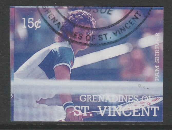St Vincent - Grenadines 1988 International Tennis Players 15c Pam Shriver imperf proof in magenta & cyan only, fine used with part St Vincent Grenadines cancellation, produced for a promotion. Ex Format archives (as SG 582)