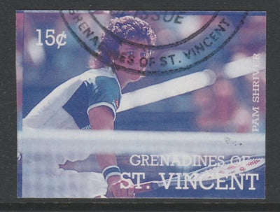 St Vincent - Grenadines 1988 International Tennis Players 15c Pam Shriver imperf proof in magenta & cyan only, fine used with part St Vincent Grenadines cancellation, produced for a promotion. Ex Format archives (as SG 582)