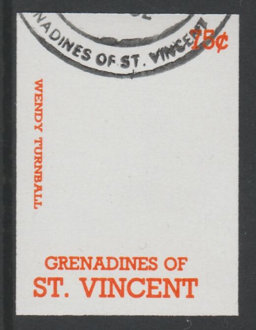 St Vincent - Grenadines 1988 International Tennis Players 75c Wendy Turnbull imperf proof in orange only, fine used with part St Vincent Grenadines cancellation, produced for a promotion. Ex Format archives (as SG 584)