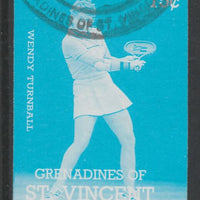 St Vincent - Grenadines 1988 International Tennis Players 75c Wendy Turnbull imperf proof in cyan only, fine used with part St Vincent Grenadines cancellation, produced for a promotion. Ex Format archives (as SG 584)