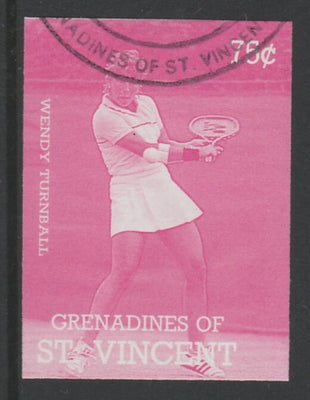 St Vincent - Grenadines 1988 International Tennis Players 75c Wendy Turnbull imperf proof in magenta only, fine used with part St Vincent Grenadines cancellation, produced for a promotion. Ex Format archives (as SG 584)