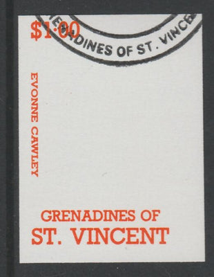 St Vincent - Grenadines 1988 International Tennis Players $1 Evonne Crawley imperf proof in orange only, fine used with part St Vincent Grenadines cancellation, produced for a promotion. Ex Format archives (as SG 585)