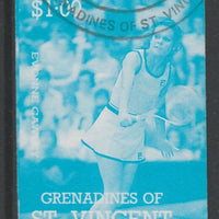 St Vincent - Grenadines 1988 International Tennis Players $1 Evonne Crawley imperf proof in cyan only, fine used with part St Vincent Grenadines cancellation, produced for a promotion. Ex Format archives (as SG 585)
