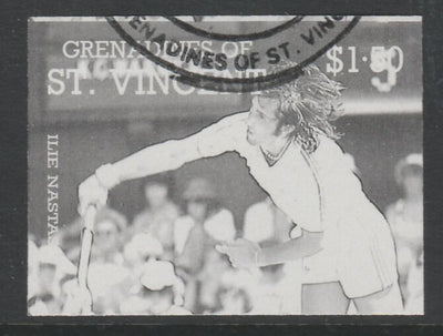 St Vincent - Grenadines 1988 International Tennis Players $1.50 Ilie Nastase imperf proof in black only, fine used with part St Vincent Grenadines cancellation, produced for a promotion. Ex Format archives (as SG 586)