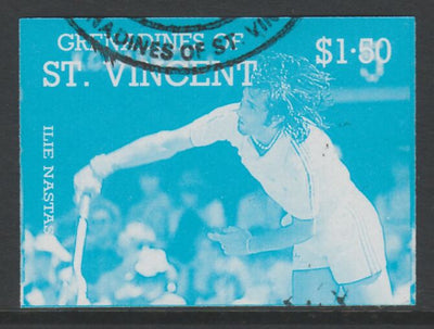 St Vincent - Grenadines 1988 International Tennis Players $1.50 Ilie Nastase imperf proof in cyan only, fine used with part St Vincent Grenadines cancellation, produced for a promotion. Ex Format archives (as SG 586)