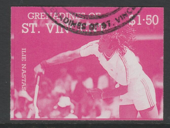 St Vincent - Grenadines 1988 International Tennis Players $1.50 Ilie Nastase imperf proof in magenta only, fine used with part St Vincent Grenadines cancellation, produced for a promotion. Ex Format archives (as SG 586)