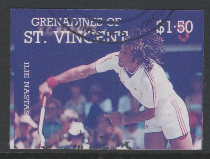 St Vincent - Grenadines 1988 International Tennis Players $1.50 Ilie Nastase imperf proof in magenta & cyan only, fine used with part St Vincent Grenadines cancellation, produced for a promotion. Ex Format archives (as SG 586)