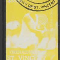 St Vincent - Grenadines 1988 International Tennis Players $2 Billie Jean King imperf proof in yellow only, fine used with part St Vincent Grenadines cancellation, produced for a promotion. Ex Format archives (as SG 587)