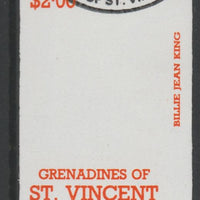 St Vincent - Grenadines 1988 International Tennis Players $2 Billie Jean King imperf proof in orange only, fine used with part St Vincent Grenadines cancellation, produced for a promotion. Ex Format archives (as SG 587)
