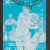 St Vincent - Grenadines 1988 International Tennis Players $2 Billie Jean King imperf proof in cyan only, fine used with part St Vincent Grenadines cancellation, produced for a promotion. Ex Format archives (as SG 587)