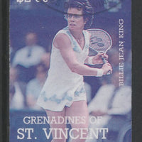 St Vincent - Grenadines 1988 International Tennis Players $2 Billie Jean King imperf proof in magenta & cyan only, fine used with part St Vincent Grenadines cancellation, produced for a promotion. Ex Format archives (as SG 587)