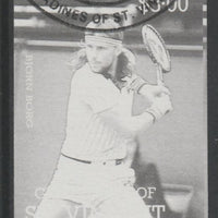 St Vincent - Grenadines 1988 International Tennis Players $3 Bjorn Borg imperf proof in black only, fine used with part St Vincent Grenadines cancellation, produced for a promotion. Ex Format archives (as SG 588)