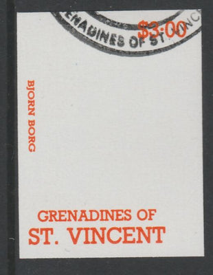 St Vincent - Grenadines 1988 International Tennis Players $3 Bjorn Borg imperf proof in orange only, fine used with part St Vincent Grenadines cancellation, produced for a promotion. Ex Format archives (as SG 588)