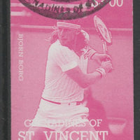 St Vincent - Grenadines 1988 International Tennis Players $3 Bjorn Borg imperf proof in magenta only, fine used with part St Vincent Grenadines cancellation, produced for a promotion. Ex Format archives (as SG 588)