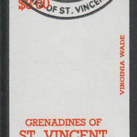 St Vincent - Grenadines 1988 International Tennis Players $3.50 Virginia Wade imperf proof in orange only, fine used with part St Vincent Grenadines cancellation, produced for a promotion. Ex Format archives (as SG 589)