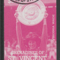 St Vincent - Grenadines 1988 International Tennis Players $3.50 Virginia Wade imperf proof in magenta only, fine used with part St Vincent Grenadines cancellation, produced for a promotion. Ex Format archives (as SG 589)