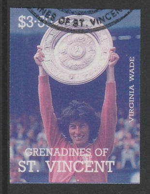 St Vincent - Grenadines 1988 International Tennis Players $3.50 Virginia Wade imperf proof in magenta & cyan only, fine used with part St Vincent Grenadines cancellation, produced for a promotion. Ex Format archives (as SG 589)