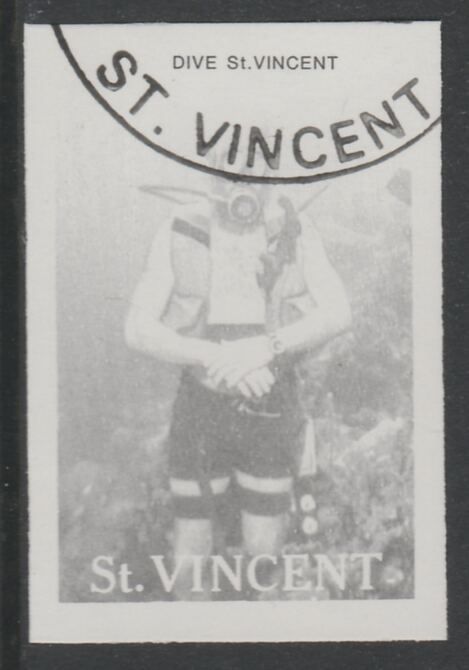 St Vincent 1988 Tourism 45c Scuba Diving imperf proof in black only, fine used with part St Vincent cancellation, produced for a promotion. Ex Format International archives (as SG 1134)