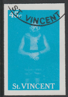 St Vincent 1988 Tourism 45c Scuba Diving imperf proof in cyan only, fine used with part St Vincent cancellation, produced for a promotion. Ex Format International archives (as SG 1134)