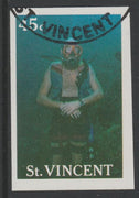 St Vincent 1988 Tourism 45c Scuba Diving imperf proof in 3 colours only (magenta, cyan & yellow), fine used with part St Vincent cancellation, produced for a promotion. Ex Format International archives (as SG 1134)