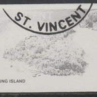 St Vincent 1988 Tourism 65c Aerial View of Young Island imperf proof in black only, fine used with part St Vincent cancellation, produced for a promotion. Ex Format International archives (as SG 1135)