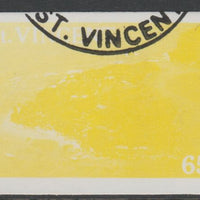 St Vincent 1988 Tourism 65c Aerial View of Young Island imperf proof in yellow only, fine used with part St Vincent cancellation, produced for a promotion. Ex Format International archives (as SG 1135)