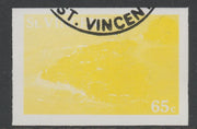 St Vincent 1988 Tourism 65c Aerial View of Young Island imperf proof in yellow only, fine used with part St Vincent cancellation, produced for a promotion. Ex Format International archives (as SG 1135)