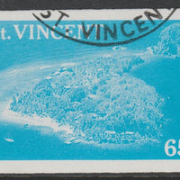 St Vincent 1988 Tourism 65c Aerial View of Young Island imperf proof in cyan only, fine used with part St Vincent cancellation, produced for a promotion. Ex Format International archives (as SG 1135)