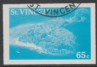 St Vincent 1988 Tourism 65c Aerial View of Young Island imperf proof in cyan only, fine used with part St Vincent cancellation, produced for a promotion. Ex Format International archives (as SG 1135)