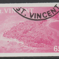 St Vincent 1988 Tourism 65c Aerial View of Young Island imperf proof in magenta only, fine used with part St Vincent cancellation, produced for a promotion. Ex Format International archives (as SG 1135)