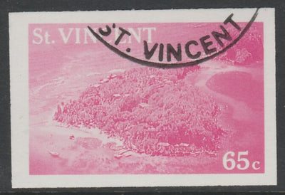 St Vincent 1988 Tourism 65c Aerial View of Young Island imperf proof in magenta only, fine used with part St Vincent cancellation, produced for a promotion. Ex Format International archives (as SG 1135)