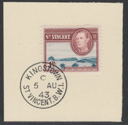 St Vincent 1938 KG6 Pictorial definitive 1d SG 150 on piece with full strike of Madame Joseph forged postmark type 372