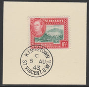 St Vincent 1938 KG6 Pictorial definitive 1.5d SG 151 on piece with full strike of Madame Joseph forged postmark type 372