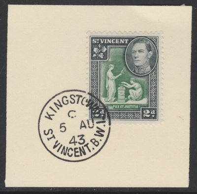 St Vincent 1938 KG6 Pictorial definitive 2d SG 152 on piece with full strike of Madame Joseph forged postmark type 372
